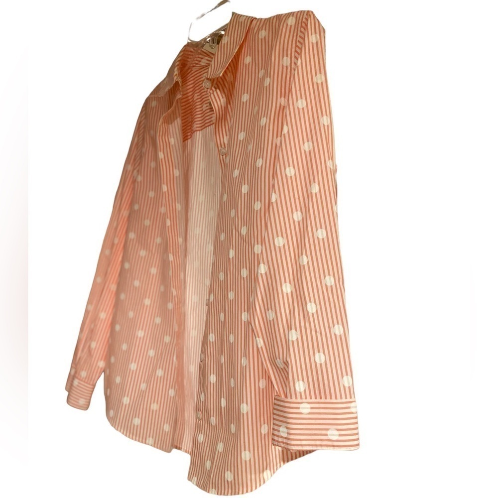 Chico’s Pink Stripe and White Polka Dot Blouse - Picture 3 of 7